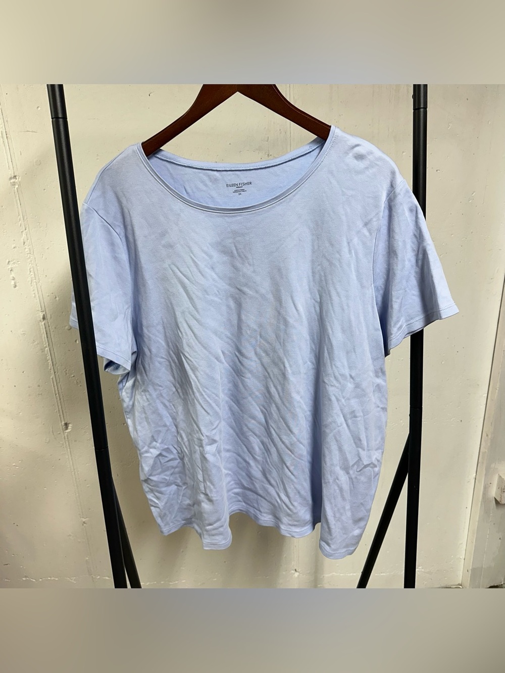 Eileen Fisher Pale Blue Scoop Neck Cotton Tee